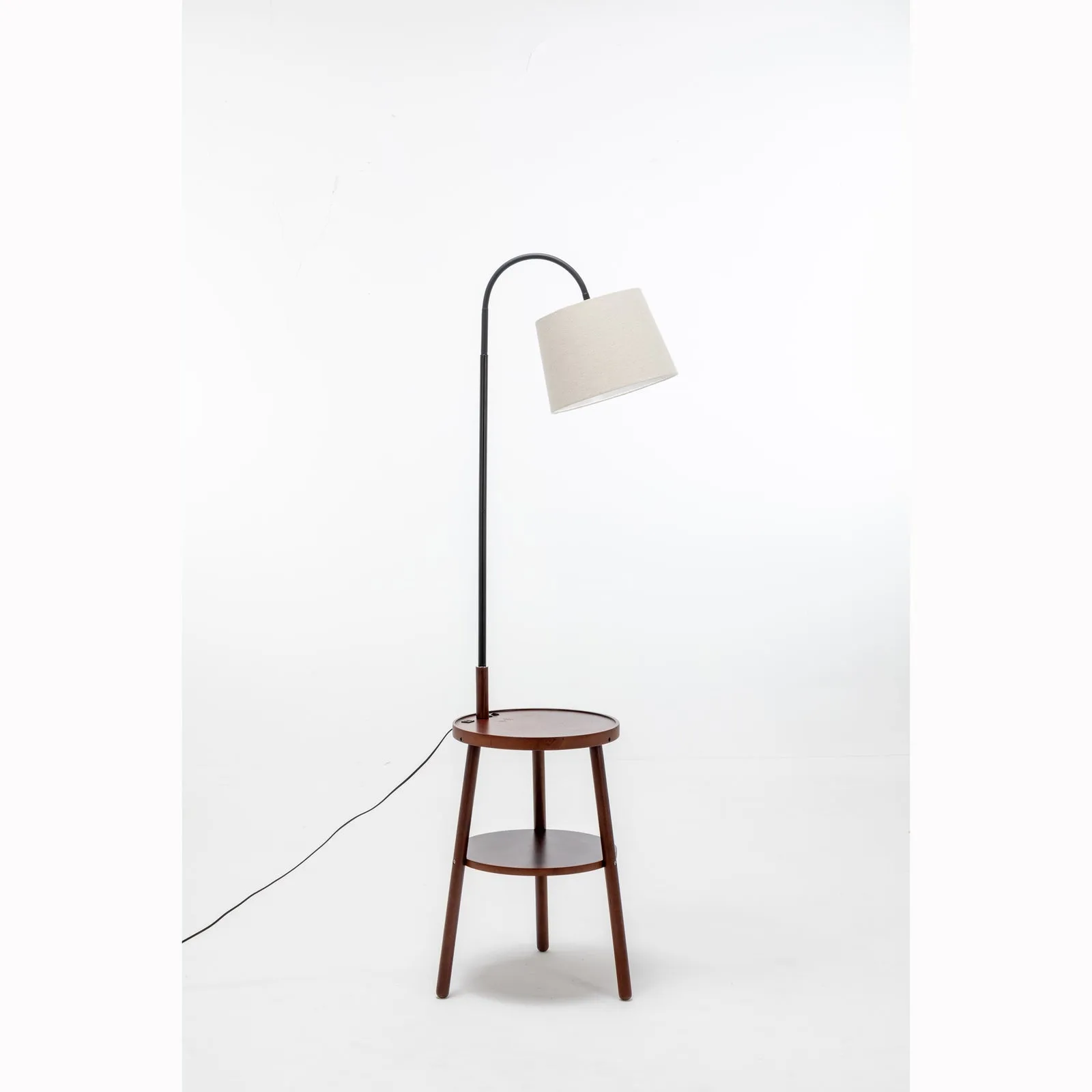 174cm Naples Tripod Floor Lamp & Shelf Storage w/ USB Charger - Cherry