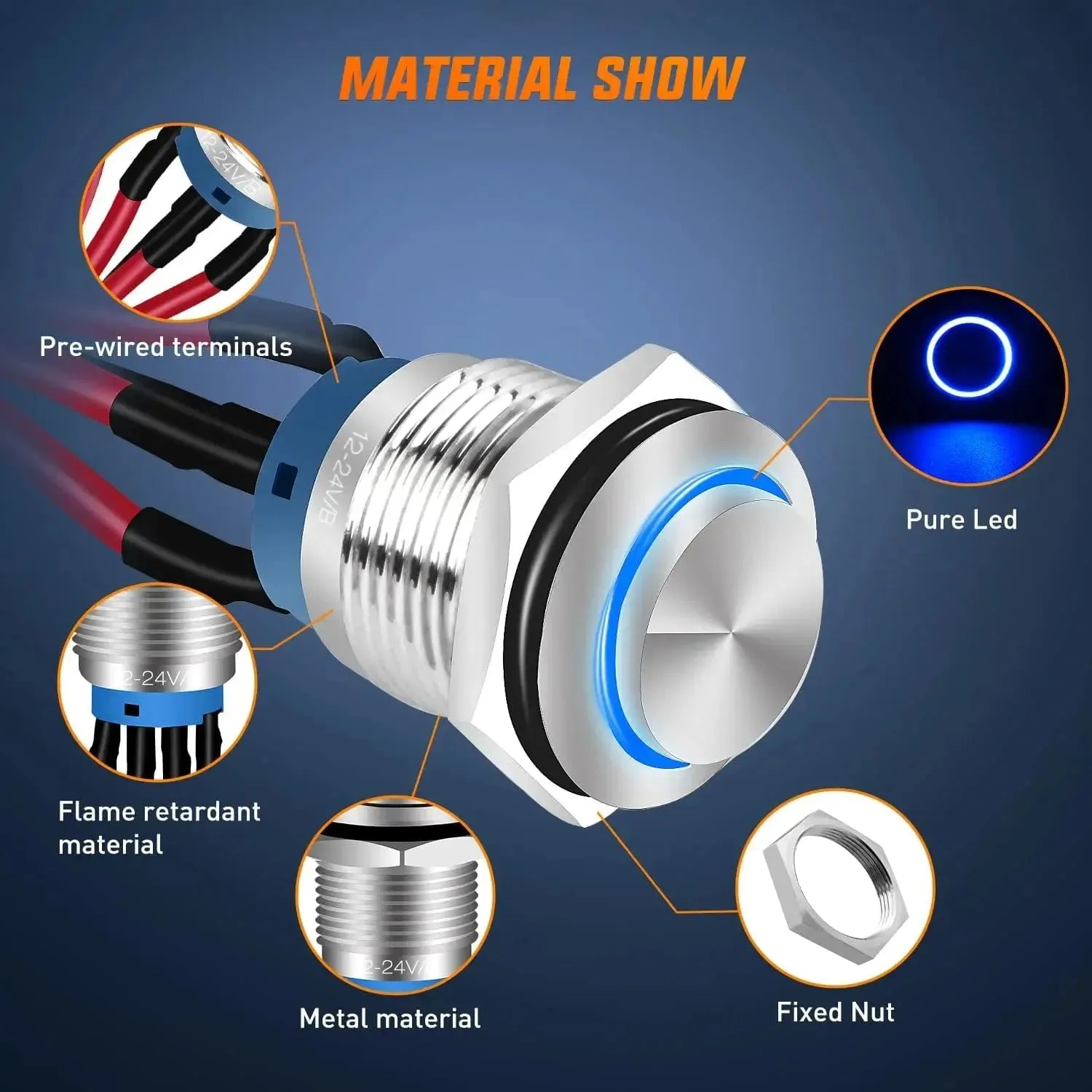 19mm 12V Waterproof ON Off Latching Push Button Switch