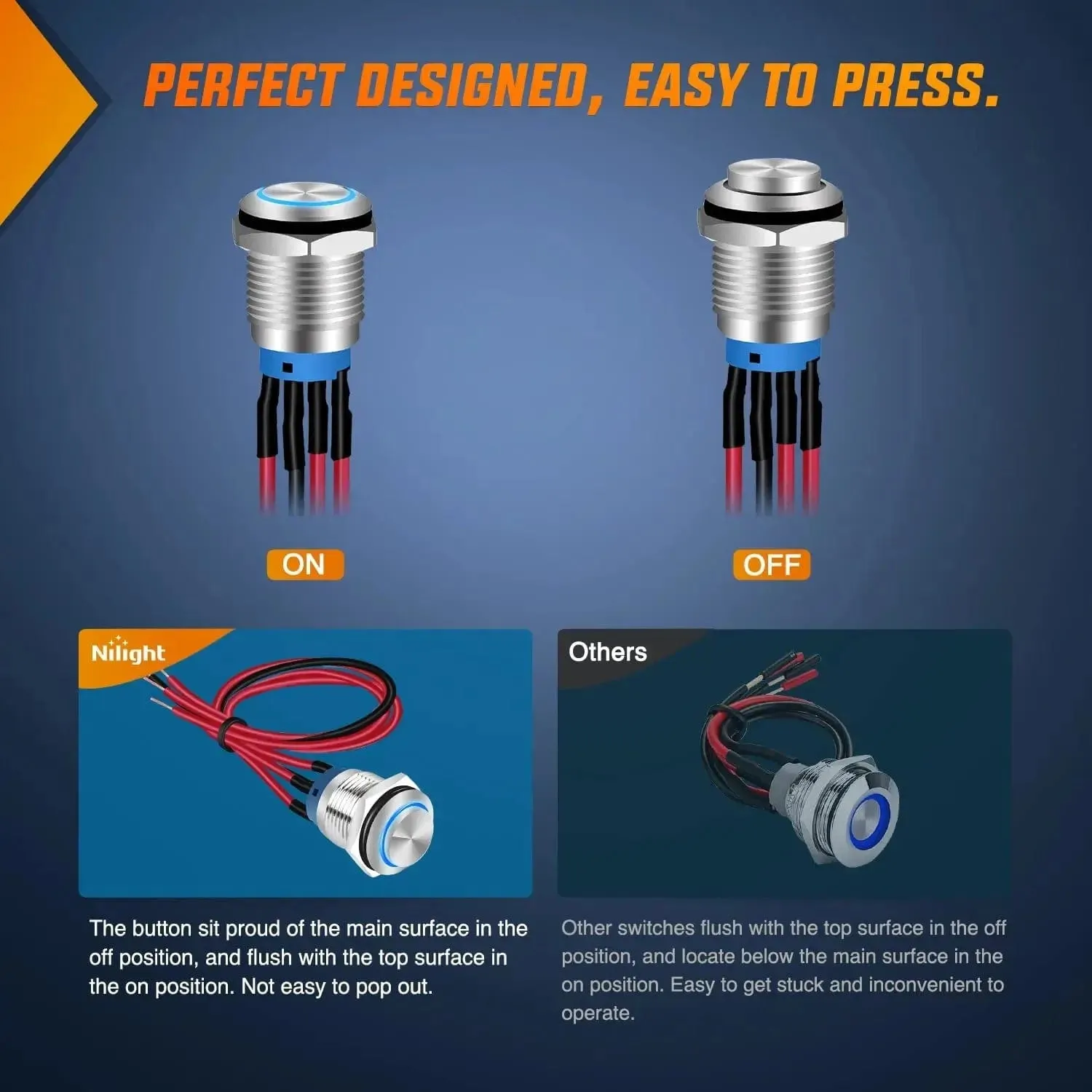 19mm 12V Waterproof ON Off Latching Push Button Switch