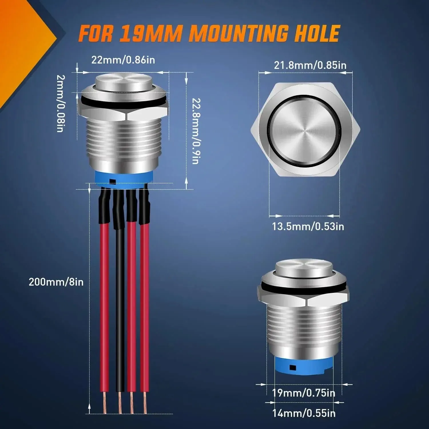 19mm 12V Waterproof ON Off Latching Push Button Switch