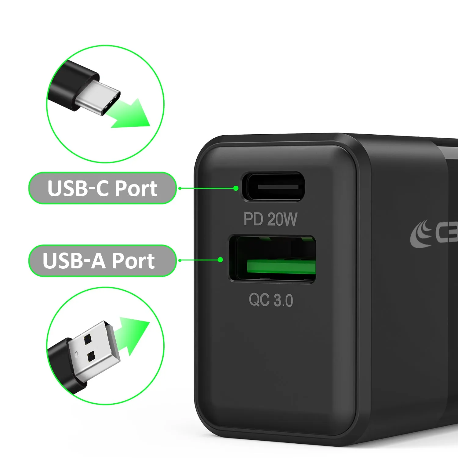 2-Port, 20W Fast Charging Wall Charger (USB-C   USB-A)