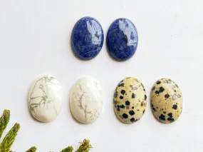 3 Pairs Lot Sodalite, Howlite and Dalmatian Jasper Gemstone Oval Cabochons