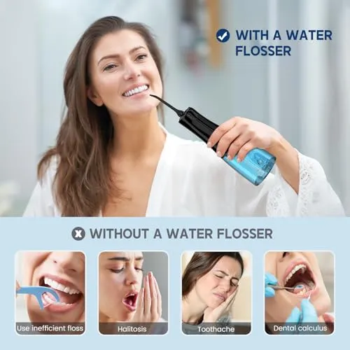 350ML Cordless Water Flosser, Water Dental Flosser Picks for Teeth Cleaning and Flossing with 6 Jet Tips & 5 Pressure Modes, 2000 mAh Rechargeable Powerful Oral Irrigator for Home Travel Use (Black)