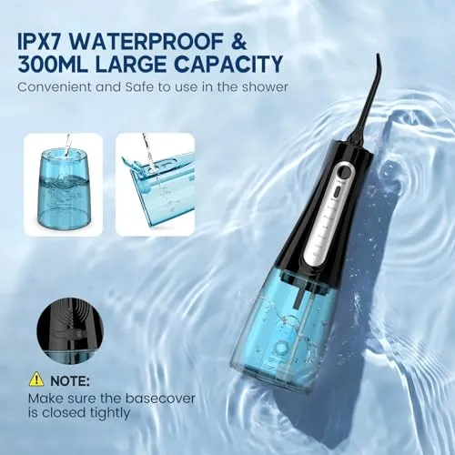 350ML Cordless Water Flosser, Water Dental Flosser Picks for Teeth Cleaning and Flossing with 6 Jet Tips & 5 Pressure Modes, 2000 mAh Rechargeable Powerful Oral Irrigator for Home Travel Use (Black)