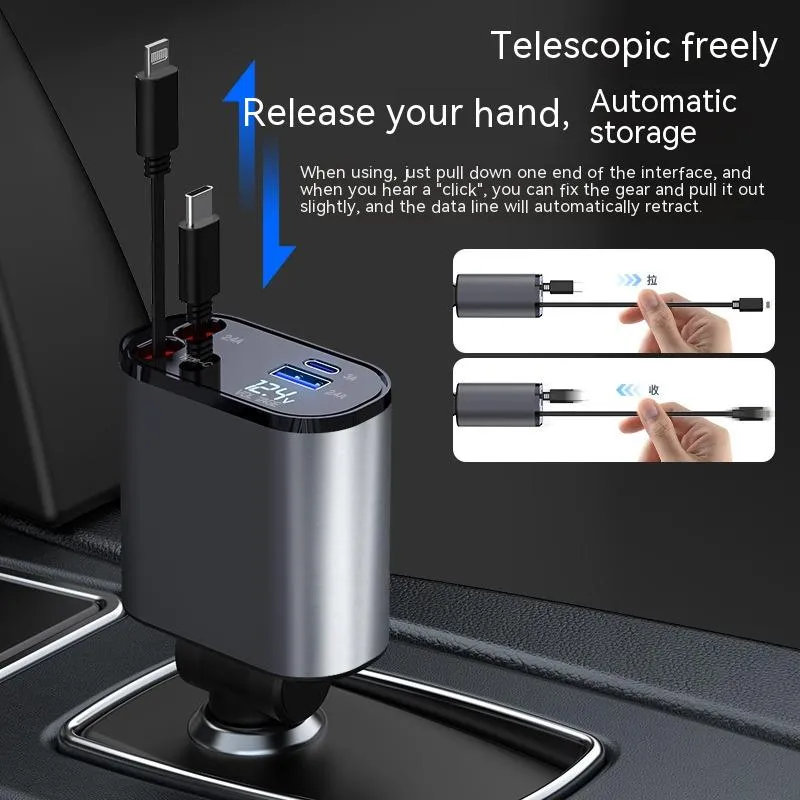 4 in 1 iPhone Galaxy 120W Metal Fast Car Charger | USB And TYPE-C Adapter
