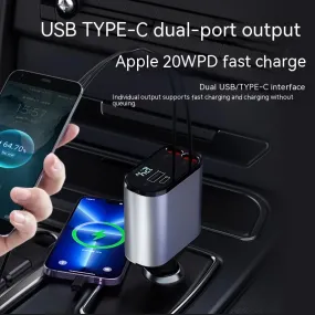 4 in 1 iPhone Galaxy 120W Metal Fast Car Charger | USB And TYPE-C Adapter