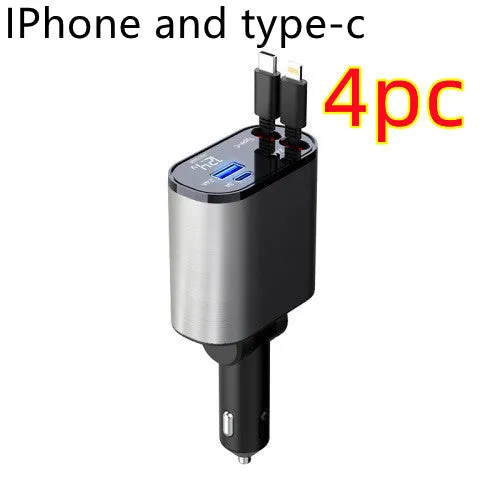 4 in 1 iPhone Galaxy 120W Metal Fast Car Charger | USB And TYPE-C Adapter