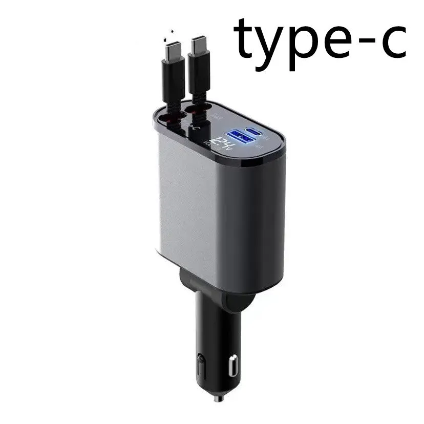 4 in 1 iPhone Galaxy 120W Metal Fast Car Charger | USB And TYPE-C Adapter