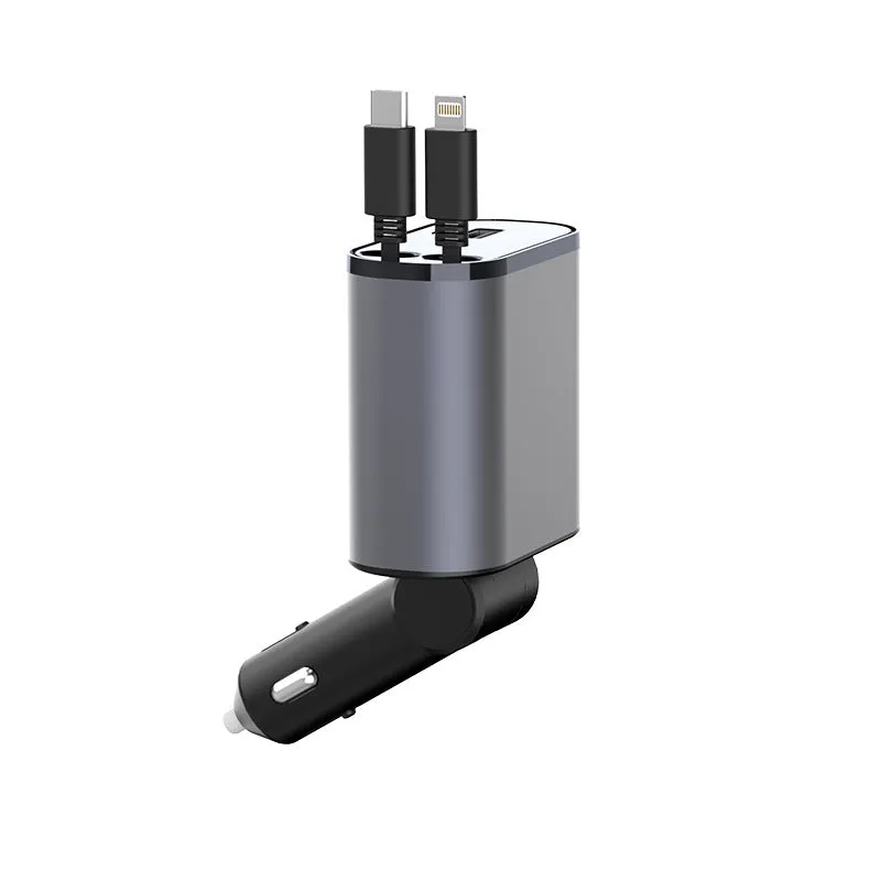 4 in 1 iPhone Galaxy 120W Metal Fast Car Charger | USB And TYPE-C Adapter