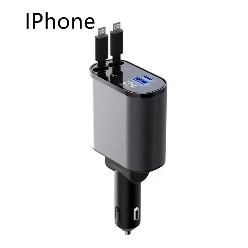 4 in 1 iPhone Galaxy 120W Metal Fast Car Charger | USB And TYPE-C Adapter