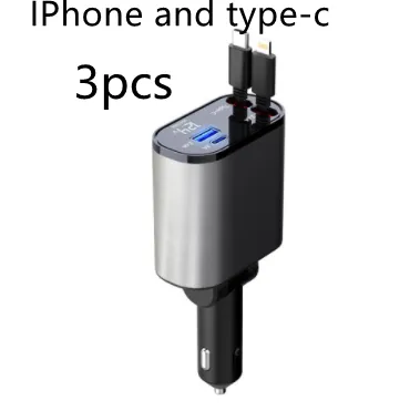 4 in 1 iPhone Galaxy 120W Metal Fast Car Charger | USB And TYPE-C Adapter