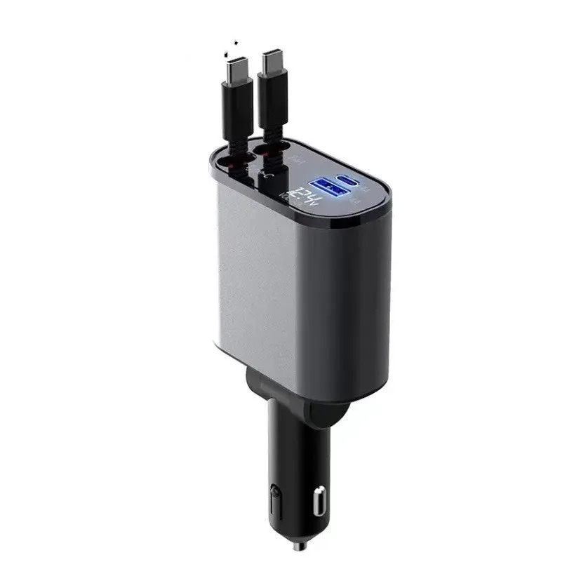 4 in 1 iPhone Galaxy 120W Metal Fast Car Charger | USB And TYPE-C Adapter