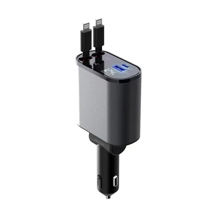 4 in 1 iPhone Galaxy 120W Metal Fast Car Charger | USB And TYPE-C Adapter