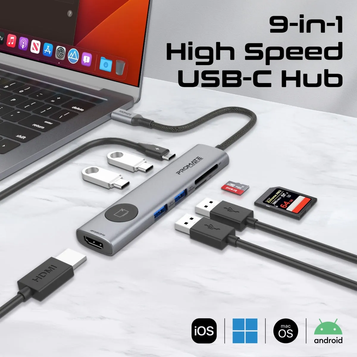4K@60Hz Multi-Function High Speed USB-C Hub with Screen Privacy Button