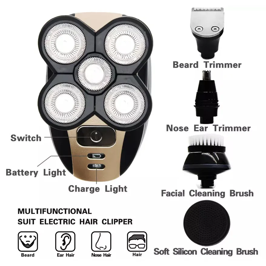 5-in-1 4D Rotary Electric Shaver Beard Trimmer