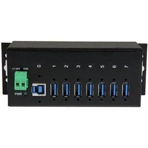 7 Port Industrial USB 3.0 Hub - 15kV ESD and 350W Surge Protection - DIN Rail / Surface Mountable Metal Housing - Wide-range 7-48V DC Terminal Block Power Input