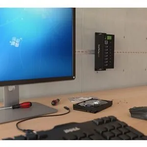 7 Port Industrial USB 3.0 Hub - 15kV ESD and 350W Surge Protection - DIN Rail / Surface Mountable Metal Housing - Wide-range 7-48V DC Terminal Block Power Input