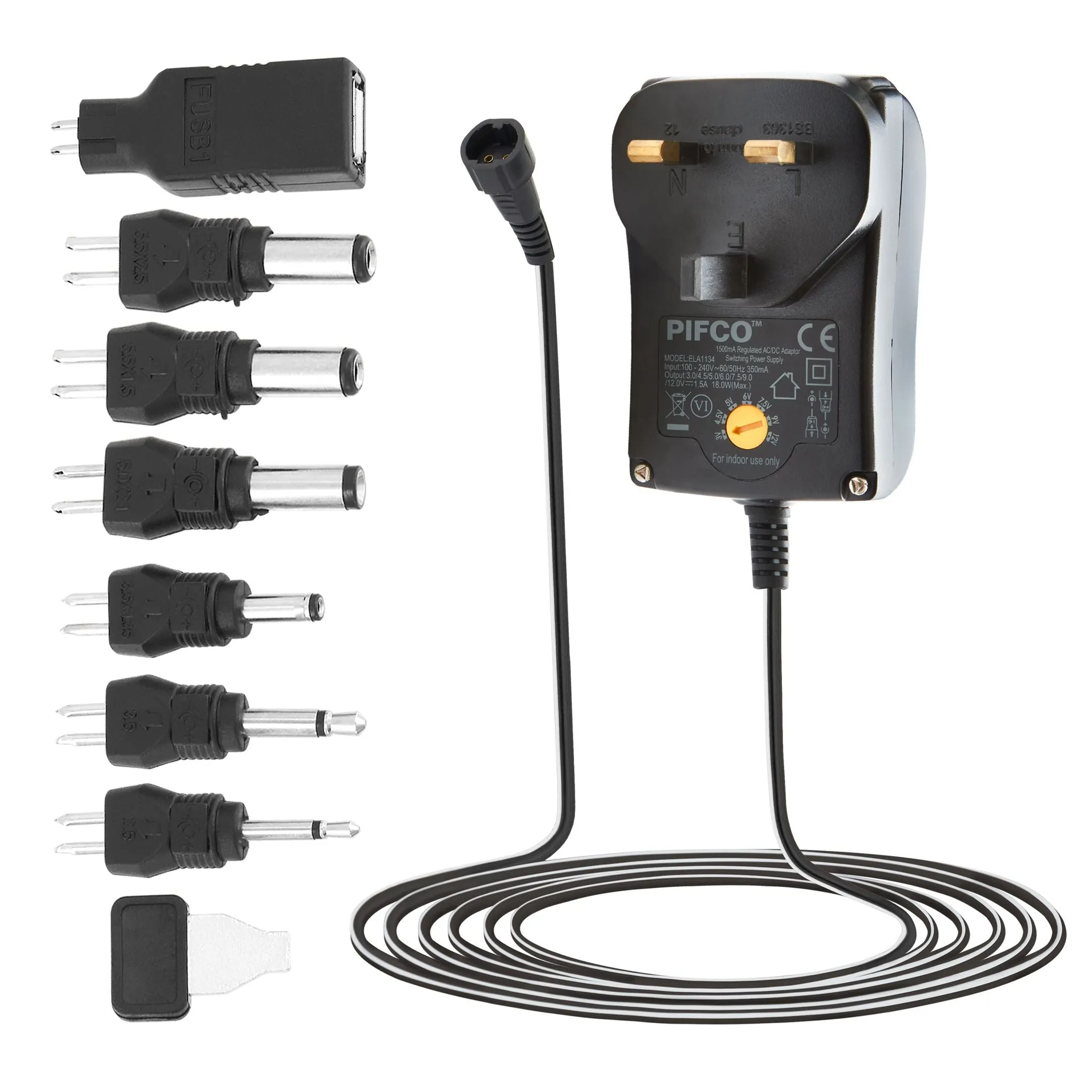 AC/DC Power Supply Multi Adaptor With USB - 1500mA
