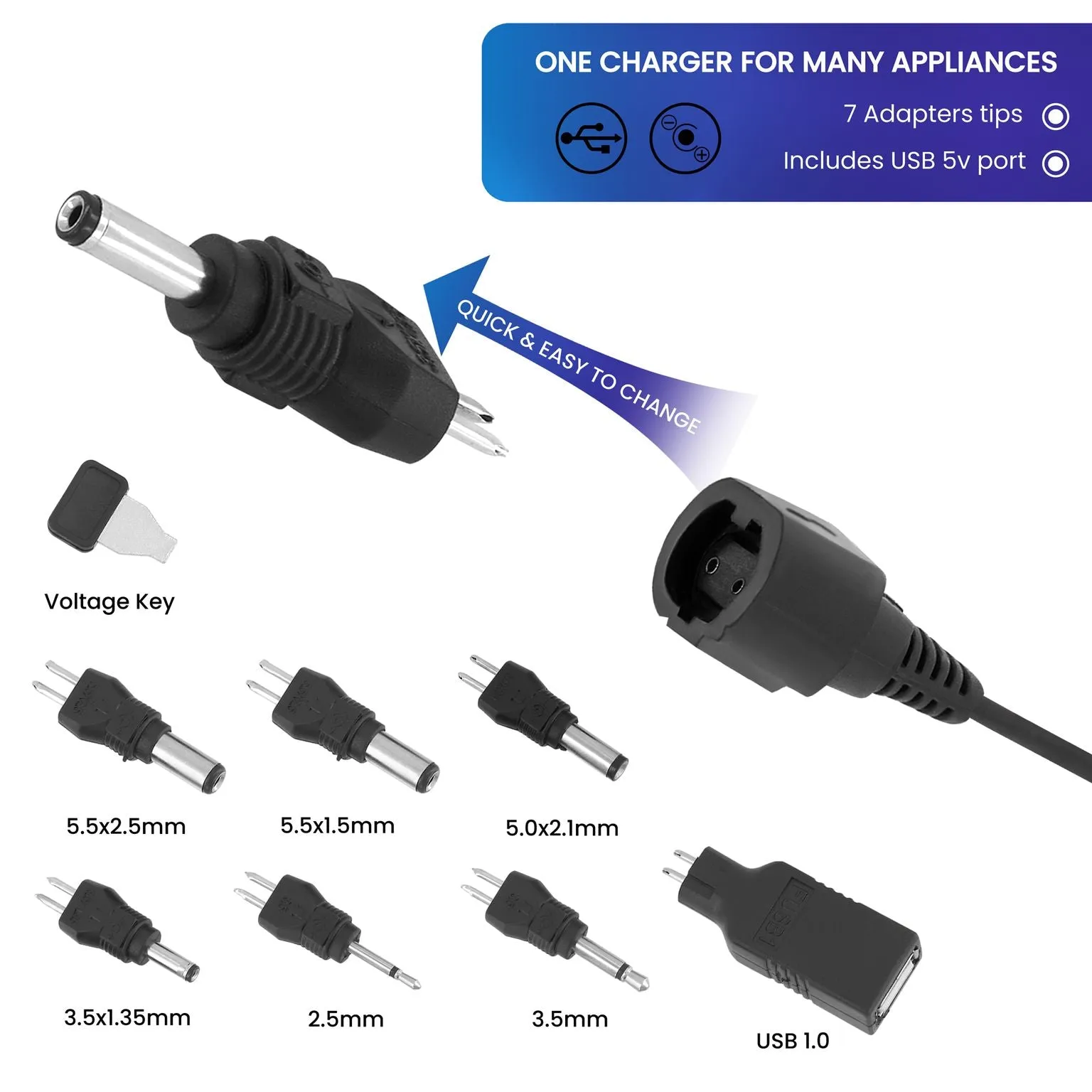 AC/DC Power Supply Multi Adaptor With USB - 1500mA