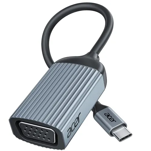 acer USB C to VGA Adapter, USB to VGA Adapter for Monitor Compatible with iPhone 15 Pro/Max, MacBook Pro/Air 2023, iPad Pro/Air, iMac, S23, XPS 17, Surface Book 3 and More (Grey)