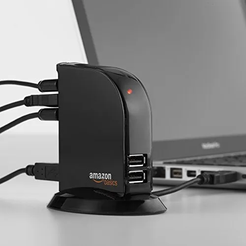 Amazon Basics 7 Port USB 2.0 Hub Tower with 5V/4A Power Adapter