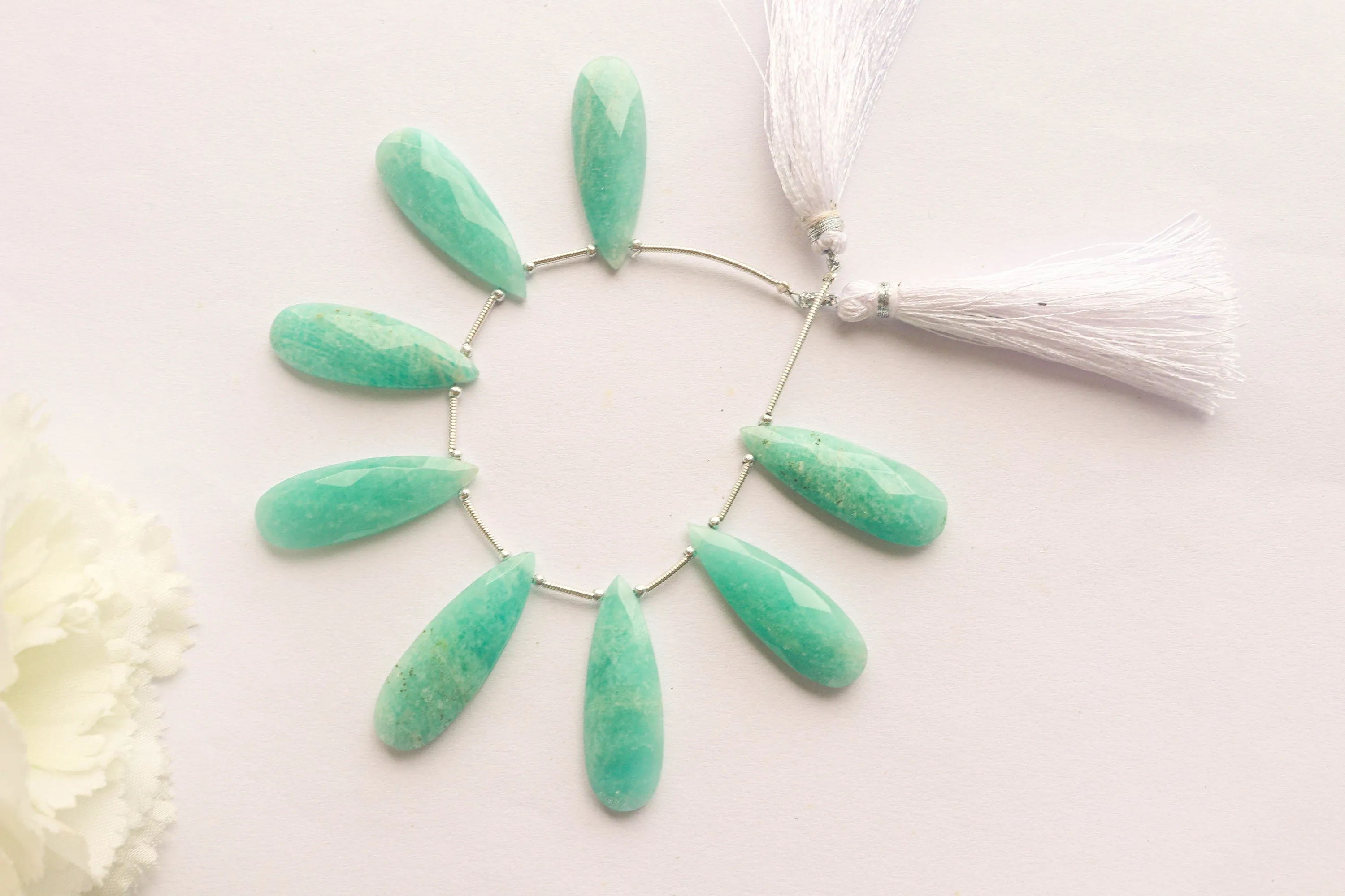 Amazonite Faceted Long Pear Shape Briolette | 10x30 Pieces | 8 Pieces | Side Drill | Natural Gemstone Beads for jewelry making