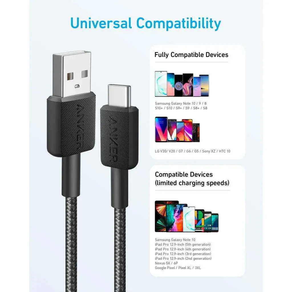 Anker 322 PowerLine USB A to USB C Fast Charging 6ft/1.8m Cable A81H6