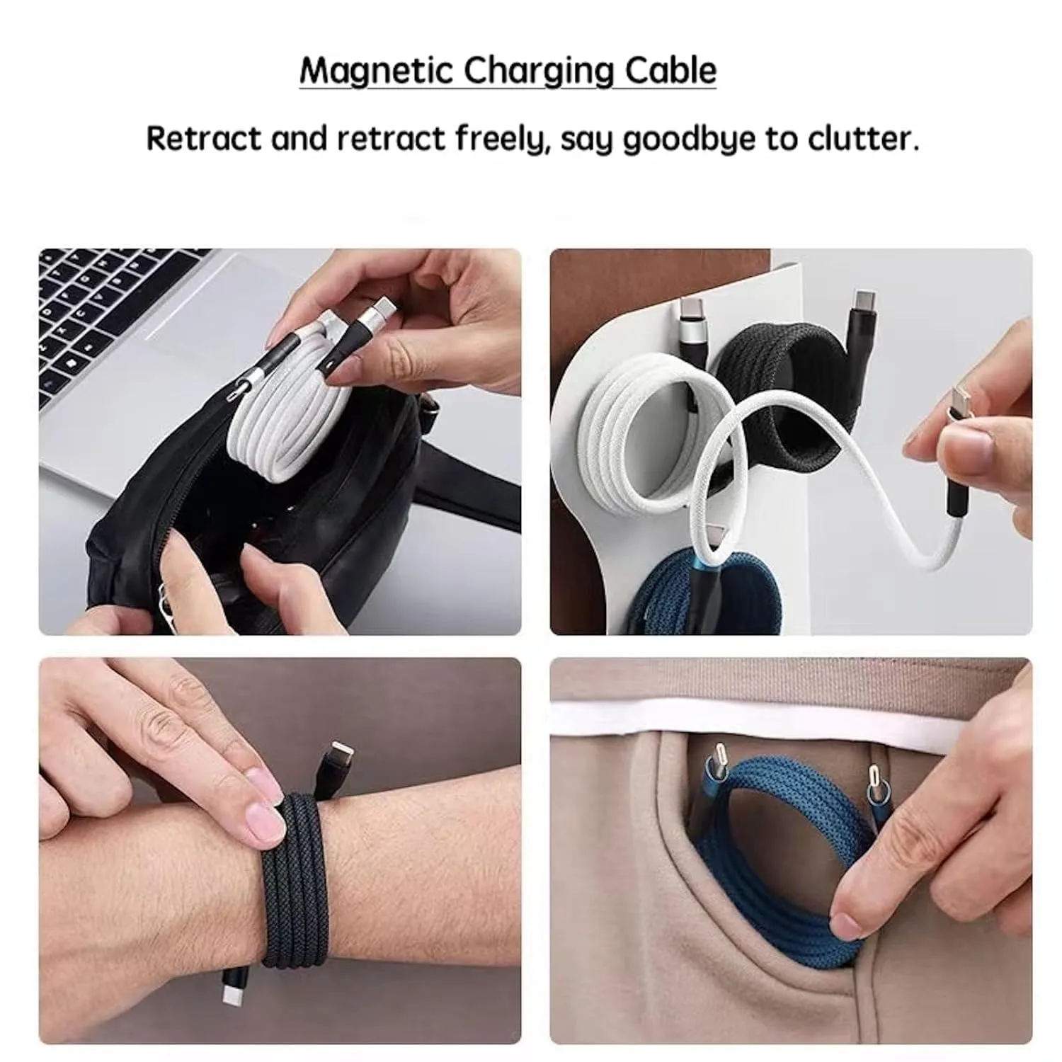 Anti Tangles 60W Type-C to C Magnetic Charge Cable-Black
