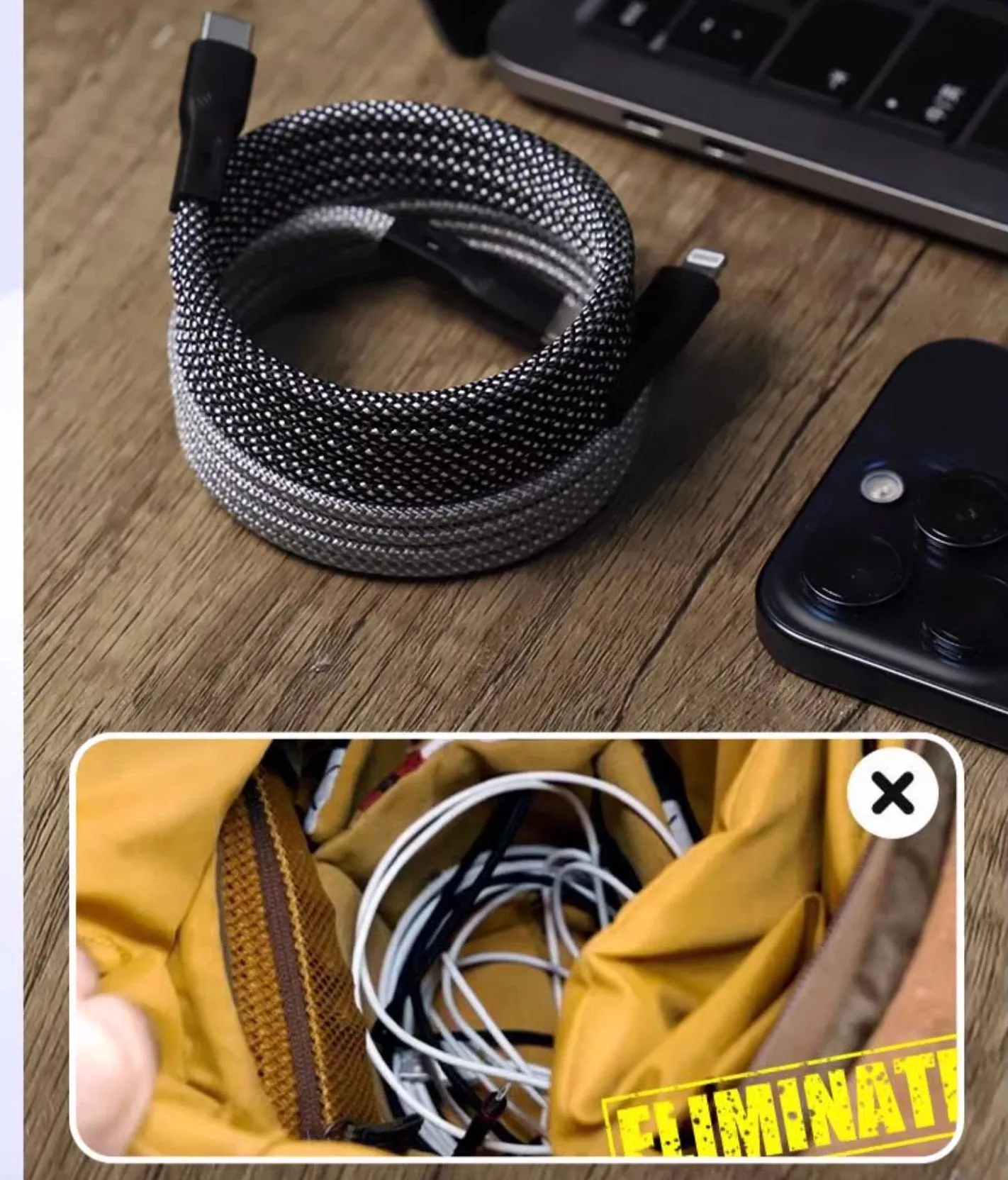 Anti Tangles 60W Type-C to C Magnetic Charge Cable-Black