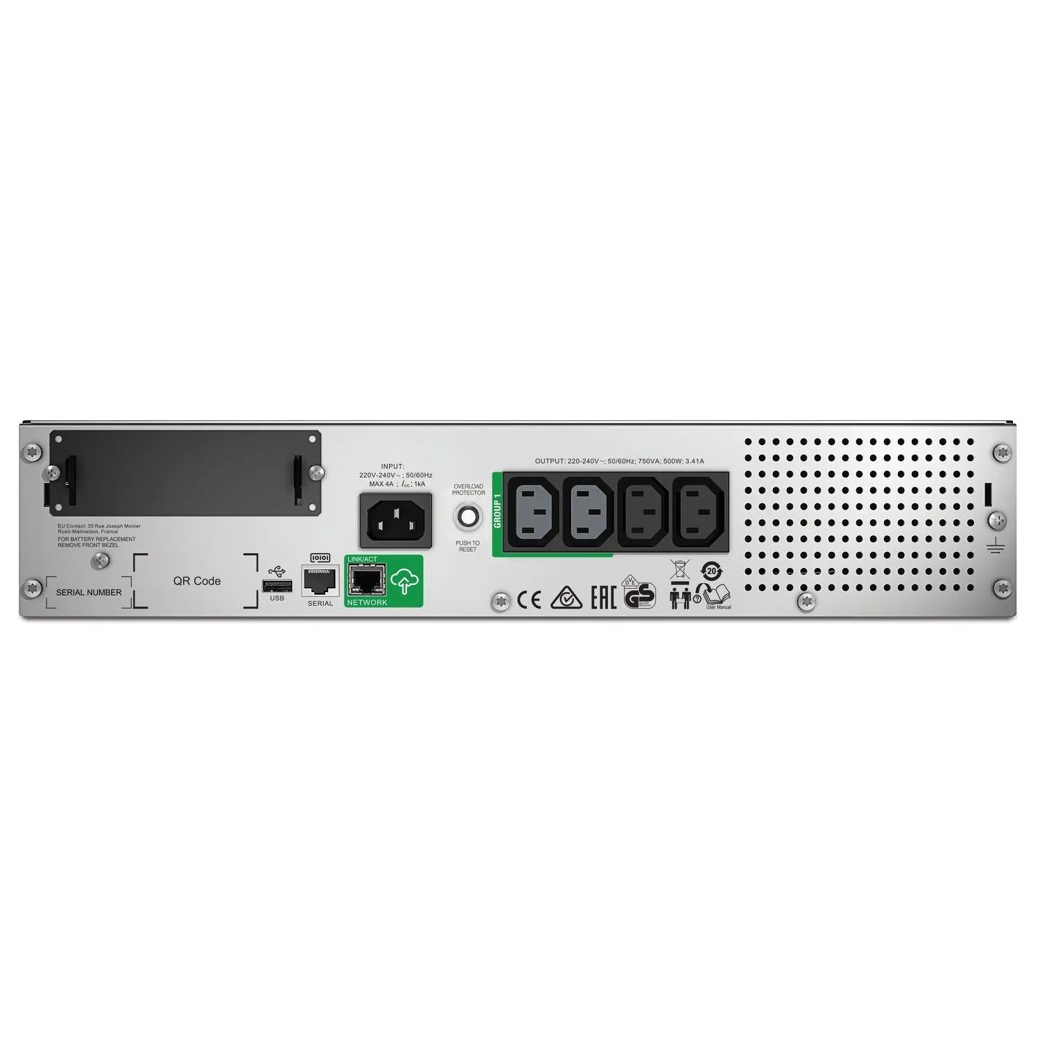 APC 2U | 500 W | 750 VA | 230V | IEC-320 C14 | 50|60Hz  | RJ-45 Serial | SmartSlot | USB | 459Joules (SMT750RMI2UC)