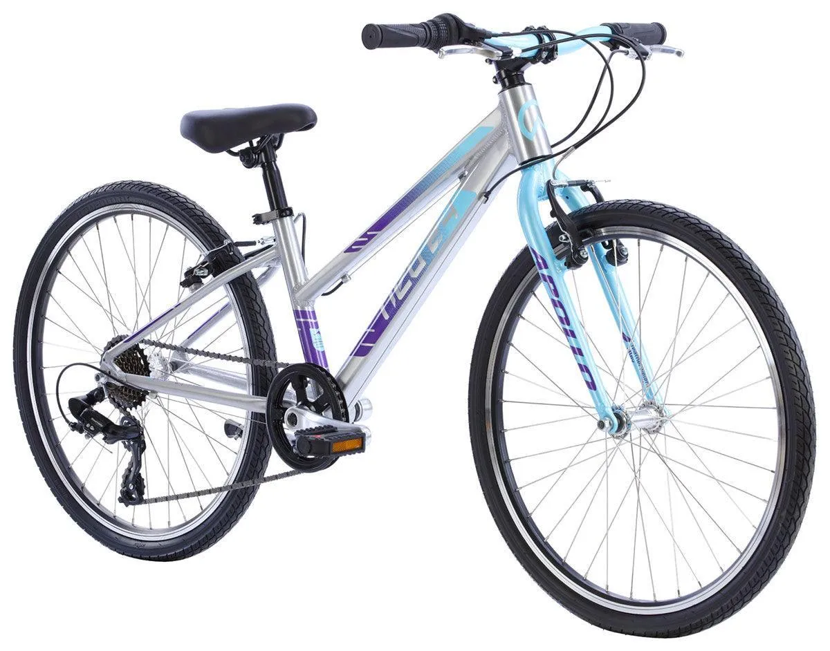 Apollo NEO  24" 7 Speed Kids Bikes - Brushed Alloy / Ice Blue / Purple Fade
