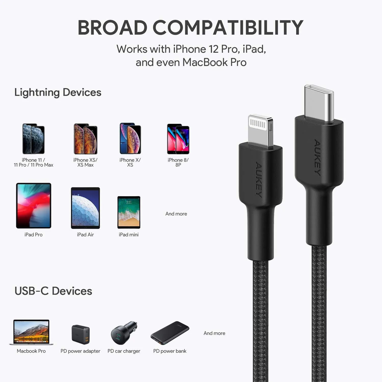 Aukey Braided Nylon USB C To Lightning Cable