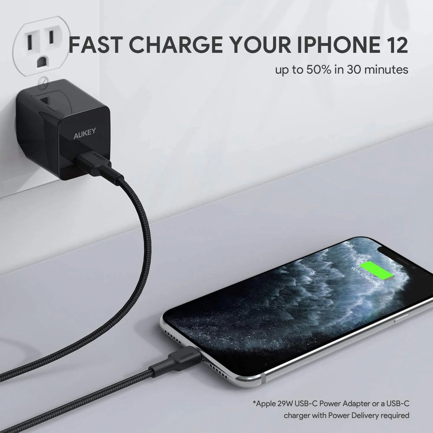 Aukey Braided Nylon USB C To Lightning Cable