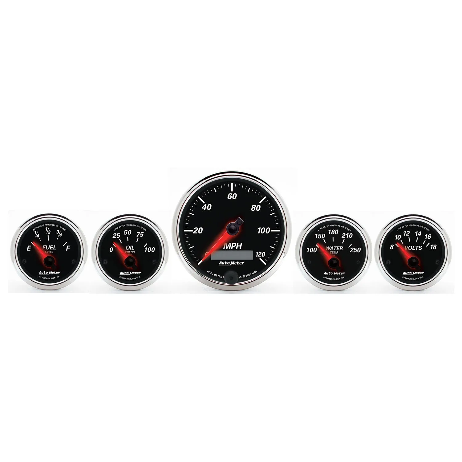 AutoMeter 1201 GAUGE KIT; 5 PC.; 3 3/8in./2 1/16in.; ELEC. SPEEDOMETER; DESIGNER BLACK II