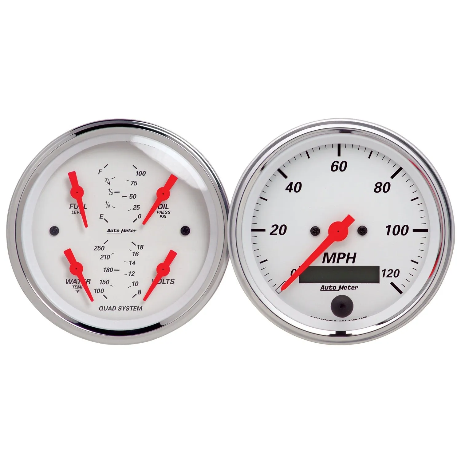 AutoMeter 1308 2 PC. GAUGE KIT; 3-3/8in. QUAD/SPEEDOMETER; 240-33 O; ARCTIC WHITE