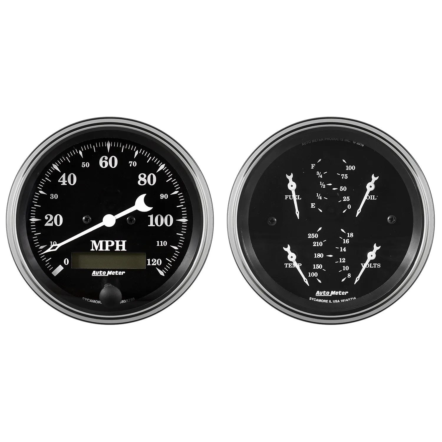 AutoMeter 1700 2 PC. GAUGE KIT; 3-3/8in. QUAD/SPEEDOMETER; 240-33 O; OLD TYME BLACK