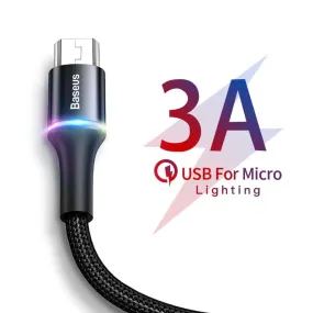 Baseus LED Lighting Micro USB Cable 3A Fast Charging Charger Microusb Cable For Samsung Xiaomi Android Mobile Phone Wire Cord 2m