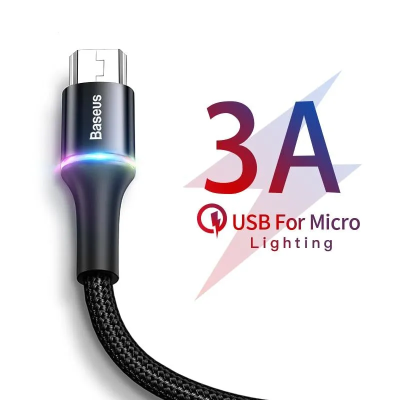 Baseus LED Lighting Micro USB Cable 3A Fast Charging Charger Microusb Cable For Samsung Xiaomi Android Mobile Phone Wire Cord 2m