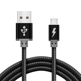 Braided Premium Quality Micro USB Cable Black for Data Sync and Charging
