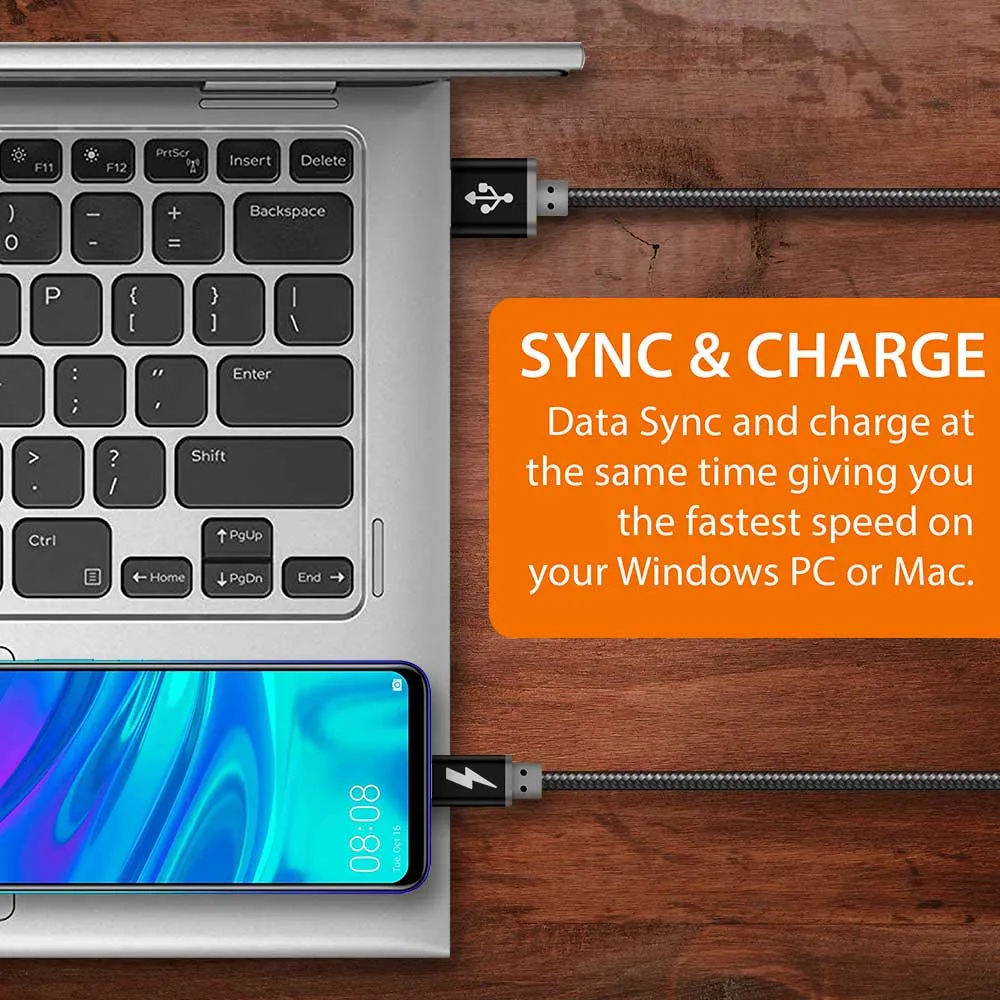 Braided Premium Quality Micro USB Cable Black for Data Sync and Charging