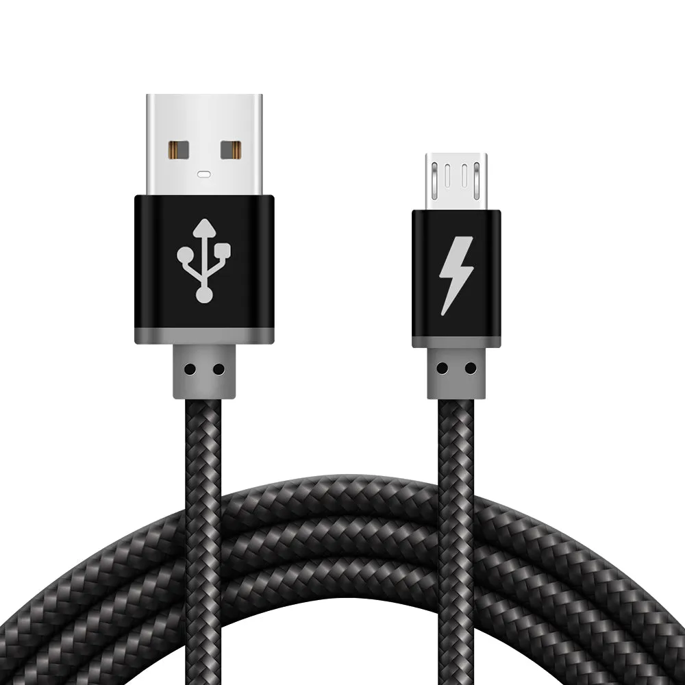 Braided Premium Quality Micro USB Cable Black for Data Sync and Charging