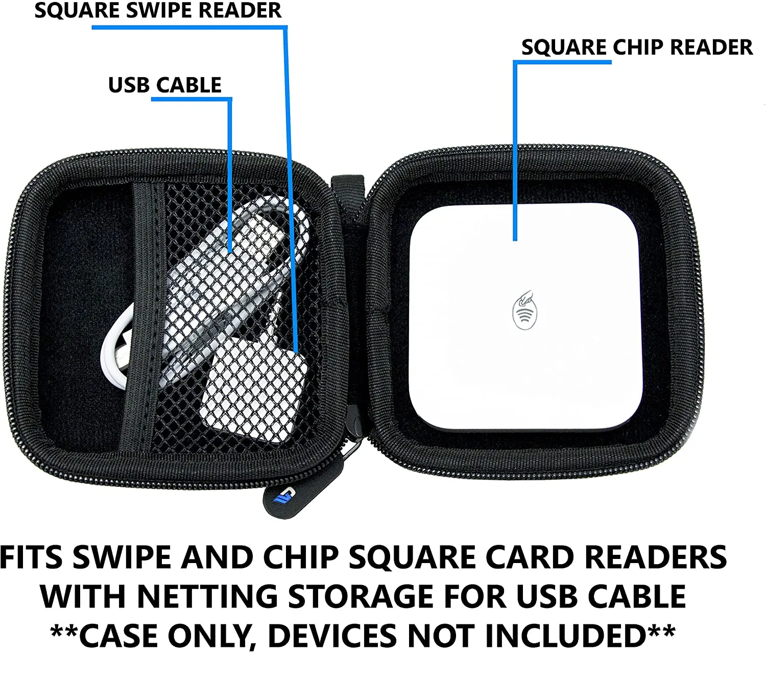 CASEMATIX Portable Credit Card Reader Case Compatible with Square Contactless and Chip Reader, Cable