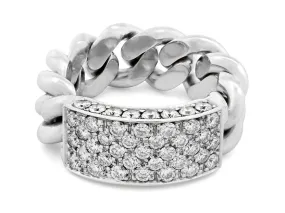 Chain Link Ring with Diamond Plaque, in 18K White Gold