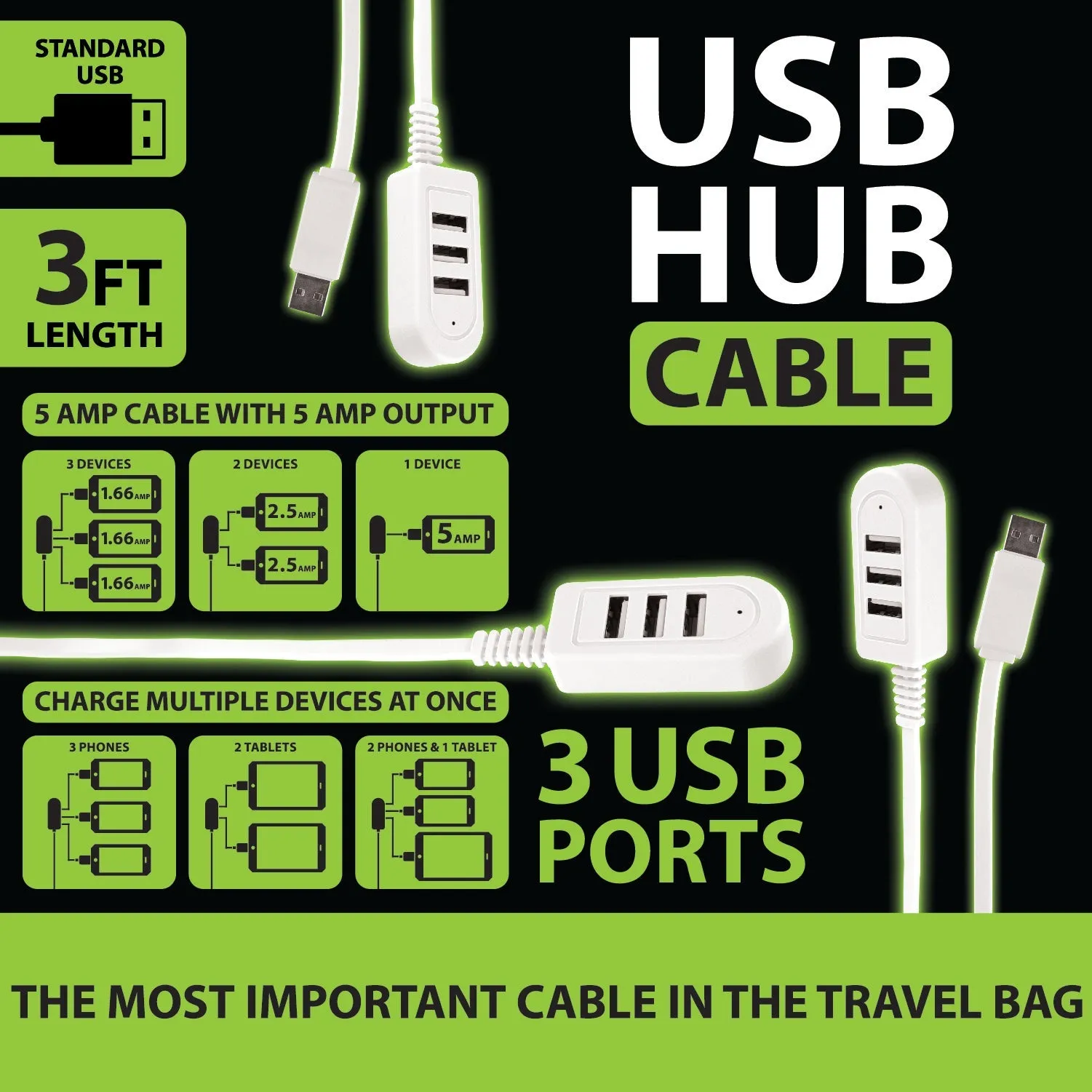 Charging Hub USB 3 Port USB 5 Amp - 6 Pieces Per Retail Ready Display 22084