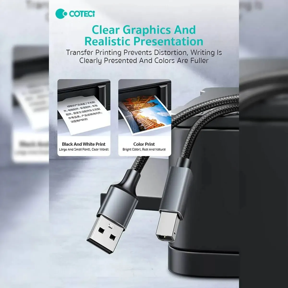 COTECi Nylon Braided USB 2.0 Printer Cable 3M - 87801
