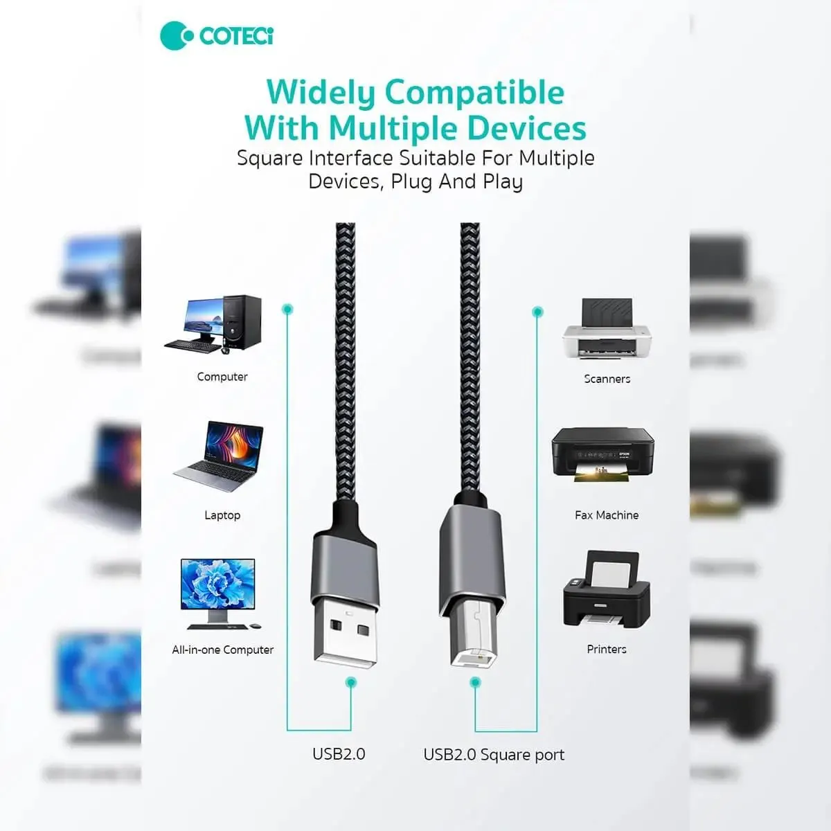 COTECi Nylon Braided USB 2.0 Printer Cable 3M - 87801