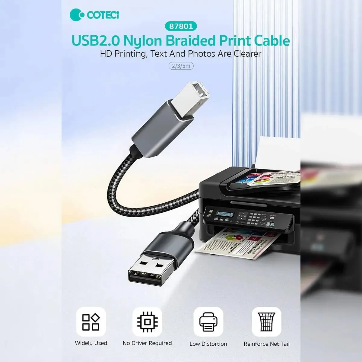 COTECi Nylon Braided USB 2.0 Printer Cable 3M - 87801