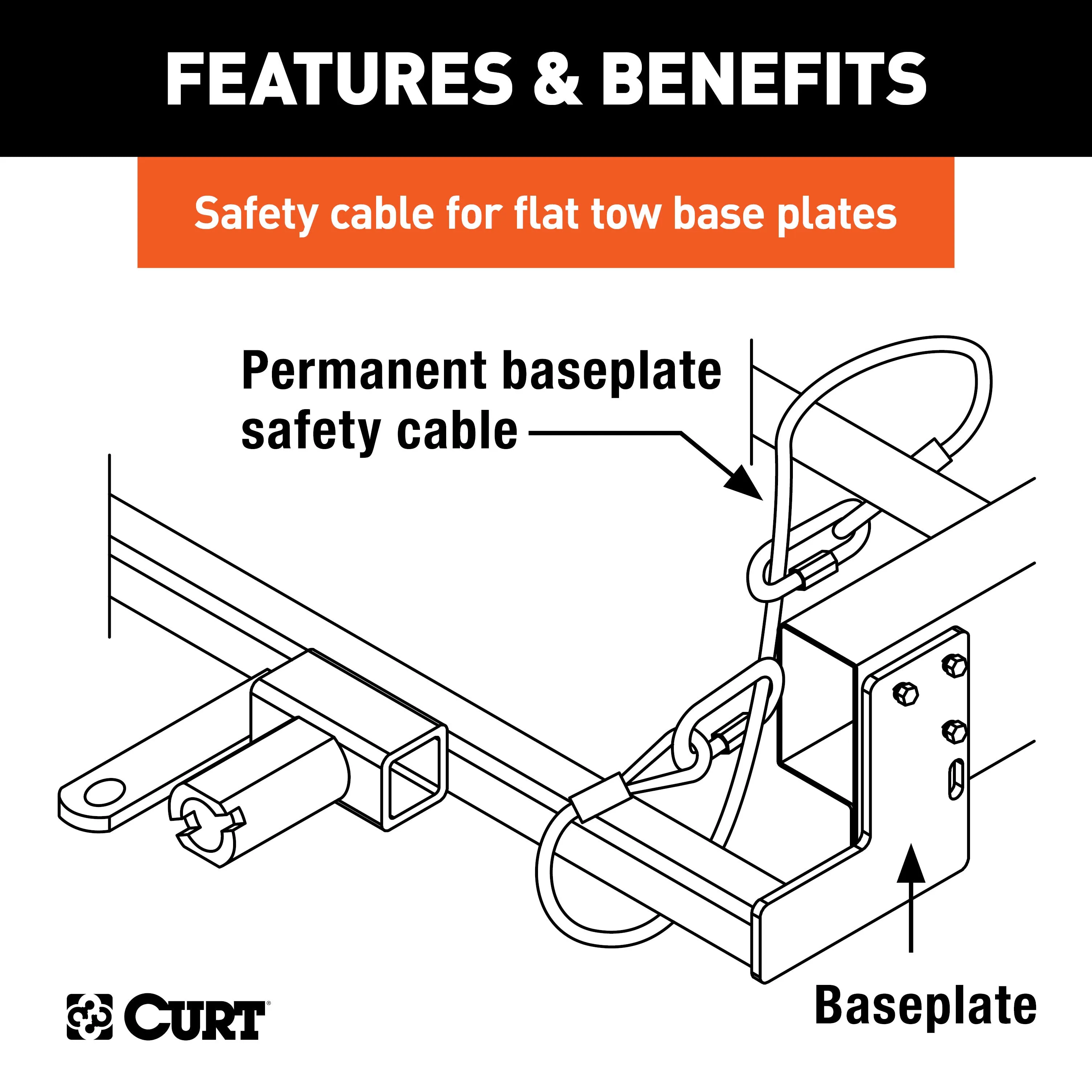 CURT 70007 Replacement 36in. x 3/8in. Diameter Tow Bar Base Plate Safety Cable (7;500 lbs)