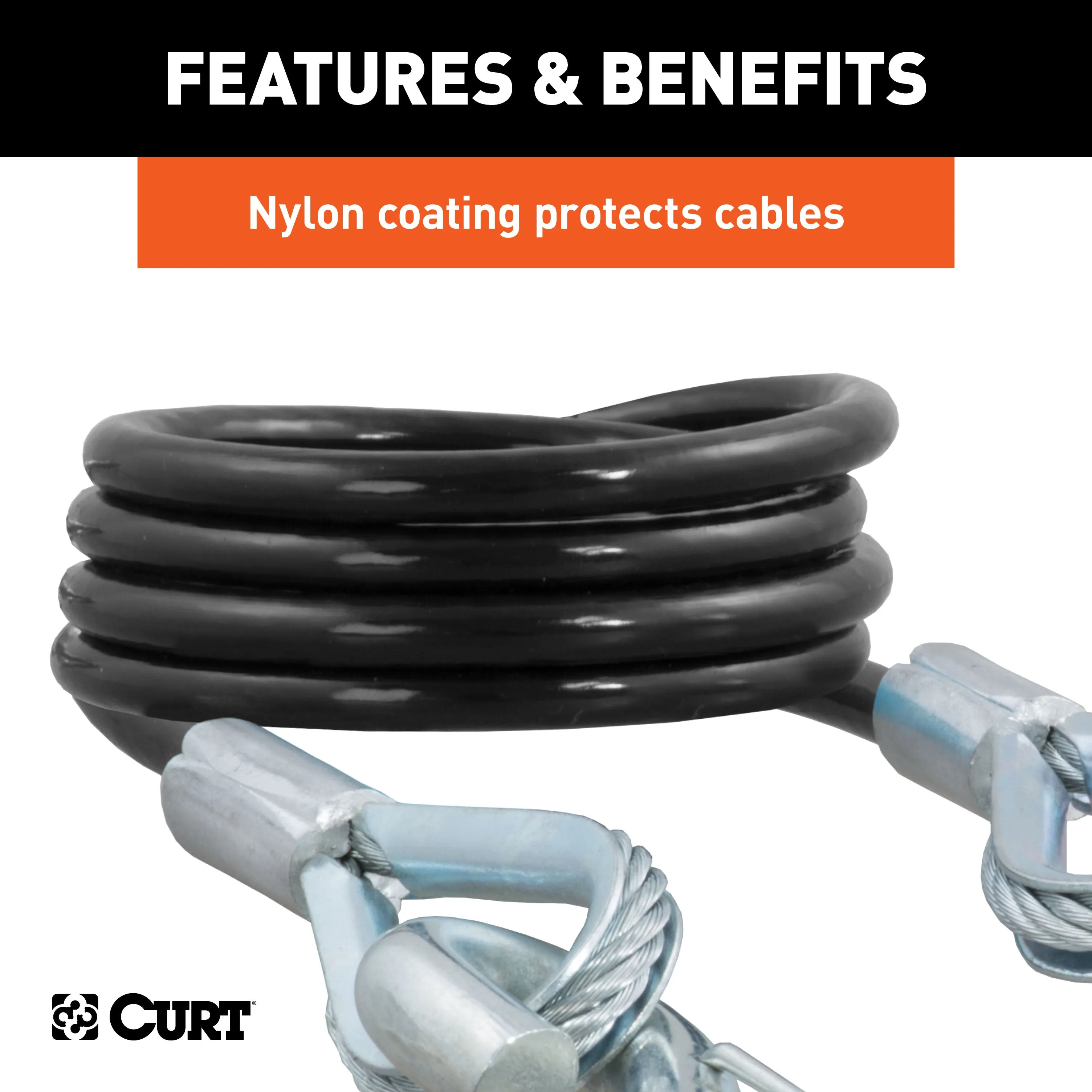 CURT 80136 43-7/8in. Safety Cables with 2 Snap Hooks (3;500 lbs; Vinyl-Coated; 2-Pack)