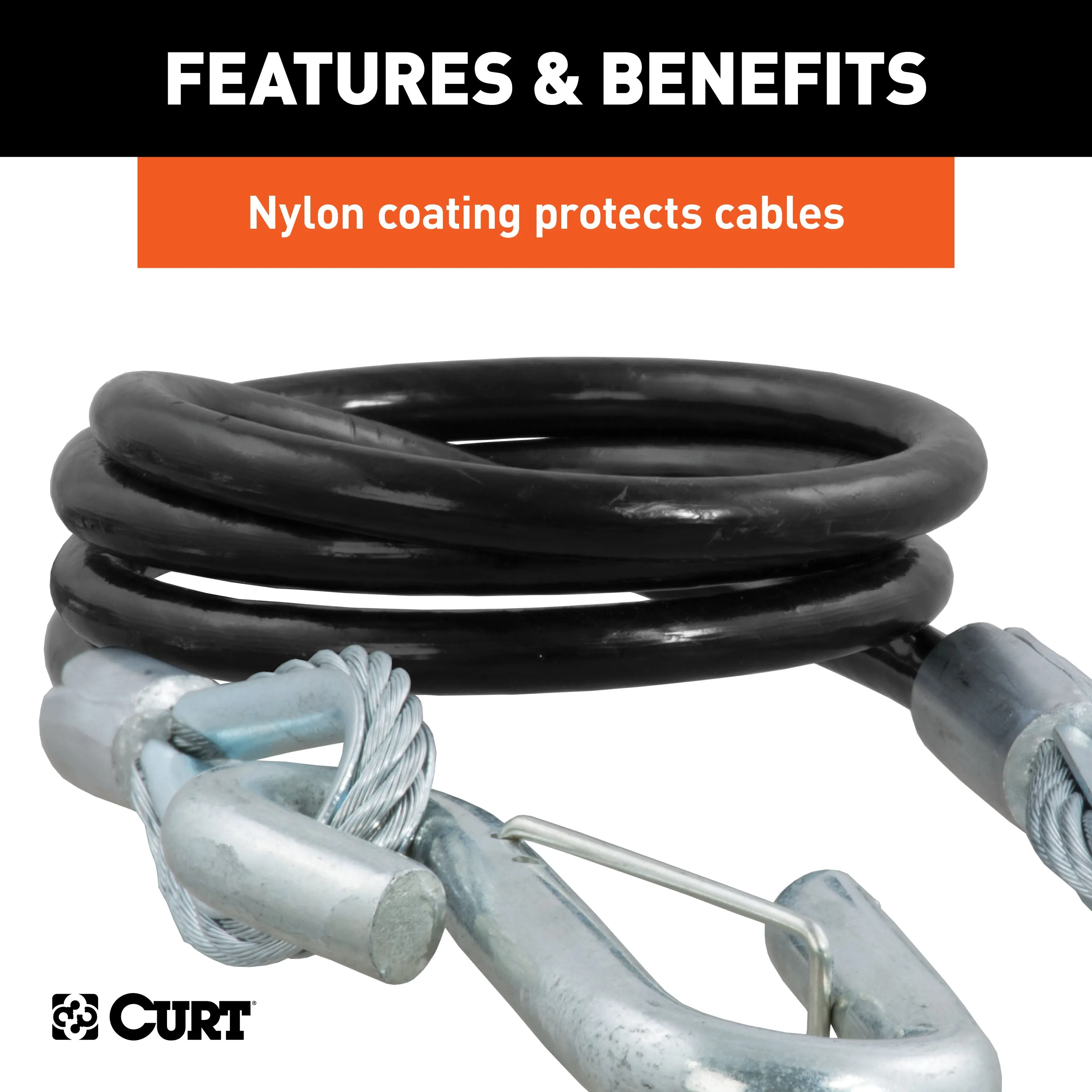 CURT 80151 44-1/2in. Safety Cables with 2 Snap Hooks (5;000 lbs; Vinyl-Coated; 2-Pack)